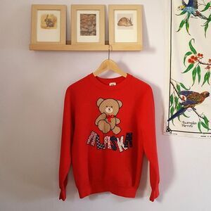 Vintage Teddy Bear Alaska Applique Red Sweatshirt Size M